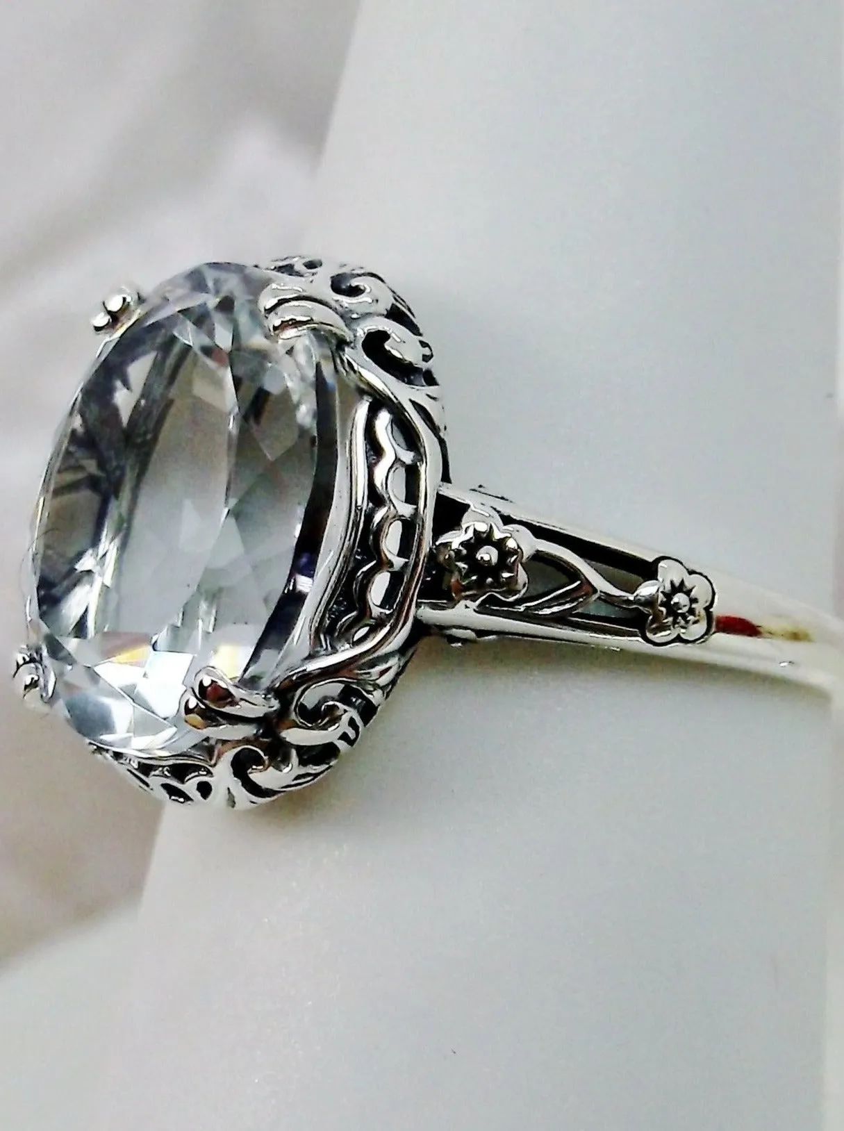 Topaz Ring, Natural White Topaz Gemstone, Edwardian Jewelry #D70z