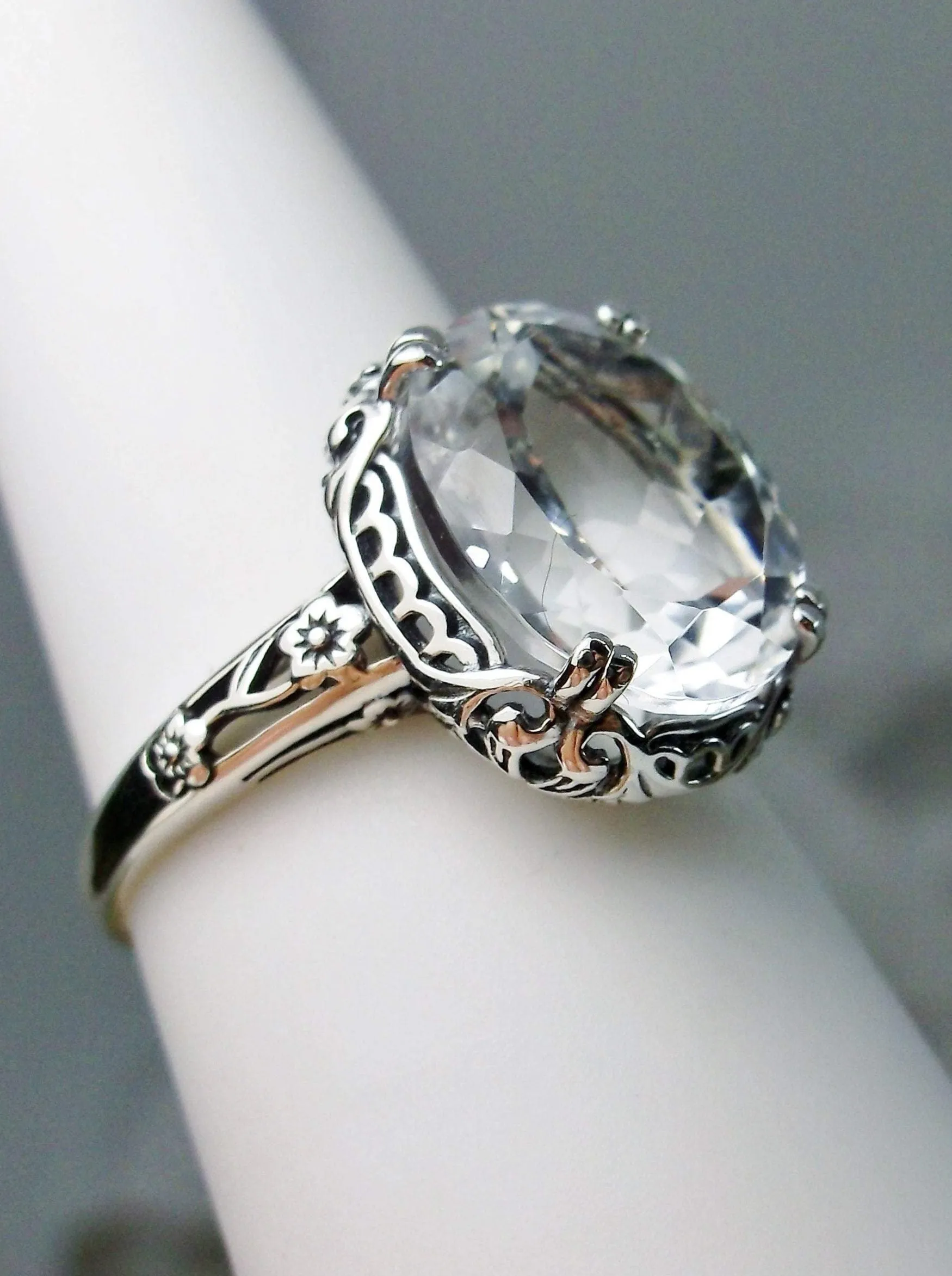 Topaz Ring, Natural White Topaz Gemstone, Edwardian Jewelry #D70z