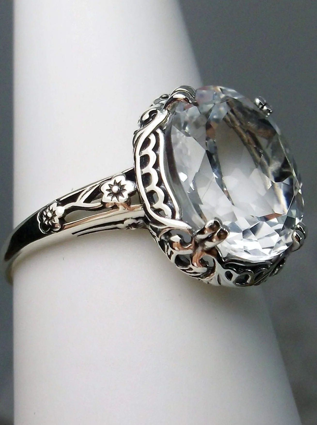 Topaz Ring, Natural White Topaz Gemstone, Edwardian Jewelry #D70z