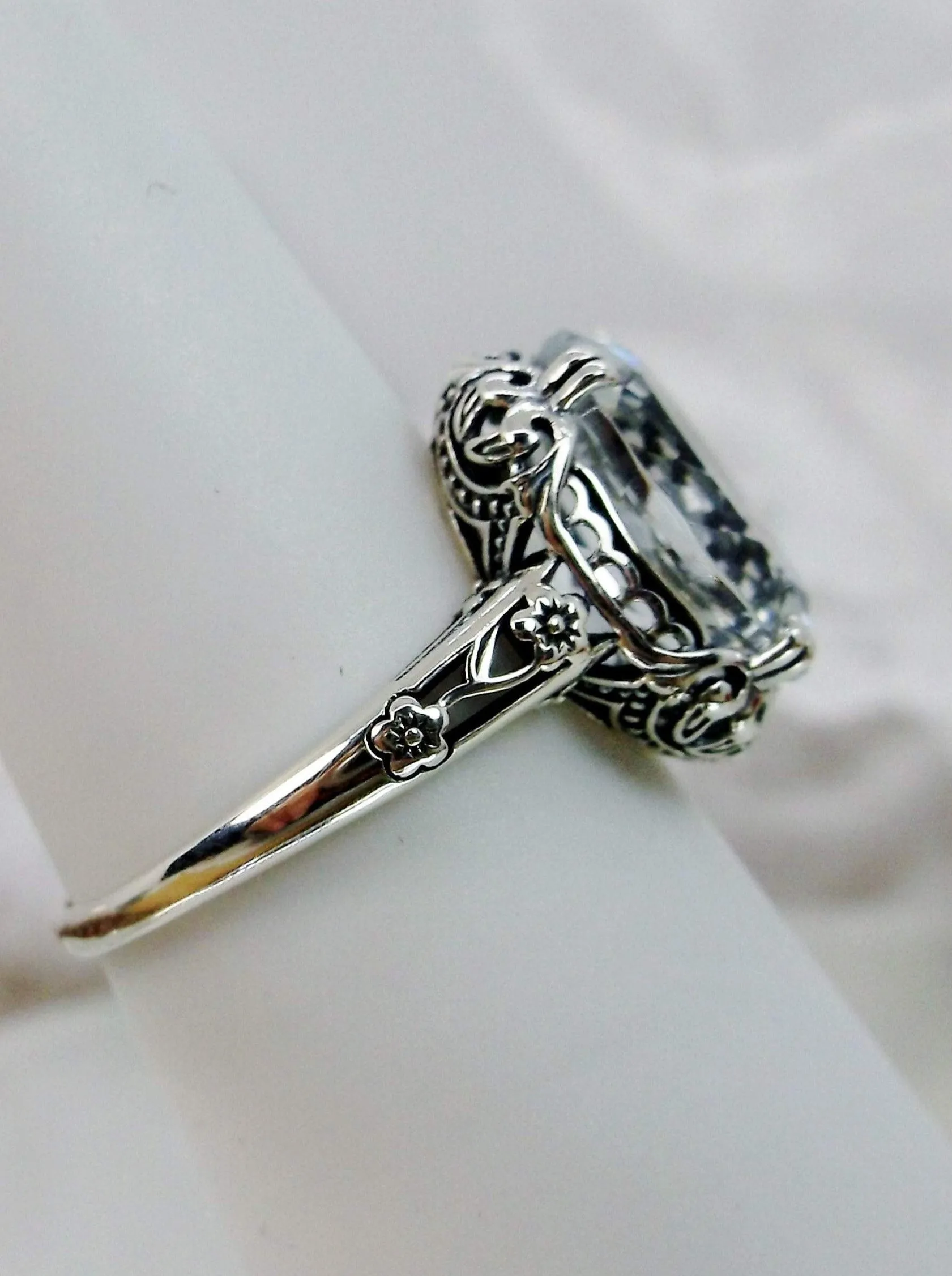 Topaz Ring, Natural White Topaz Gemstone, Edwardian Jewelry #D70z