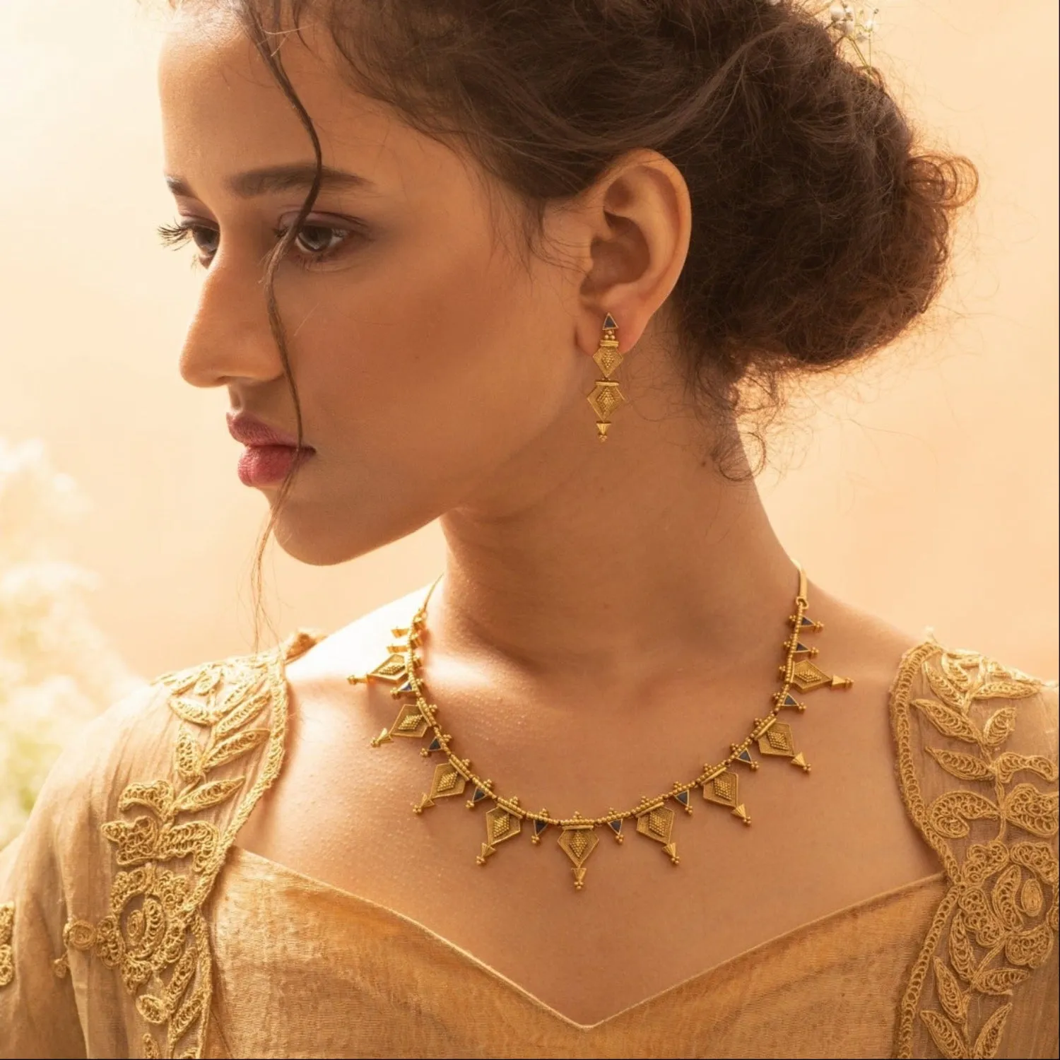 Tove Antique Gold Plated Tribal Necklace Set
