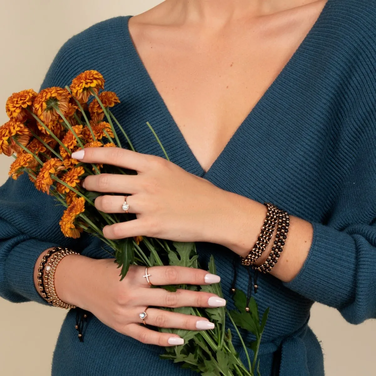 Trinity | Rose Gold x Gunmetal | Triple Strand Bracelet
