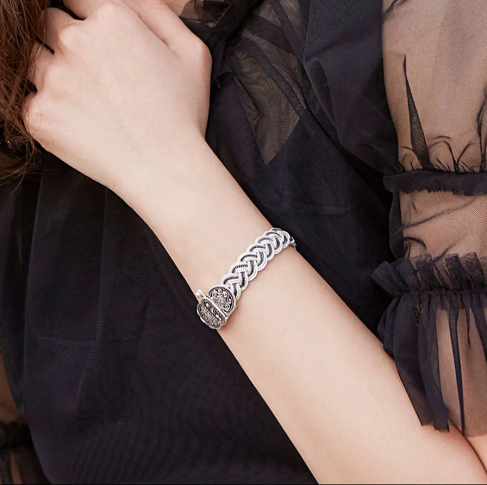 Turkish Woven Vintage Silver Couple Bracelets