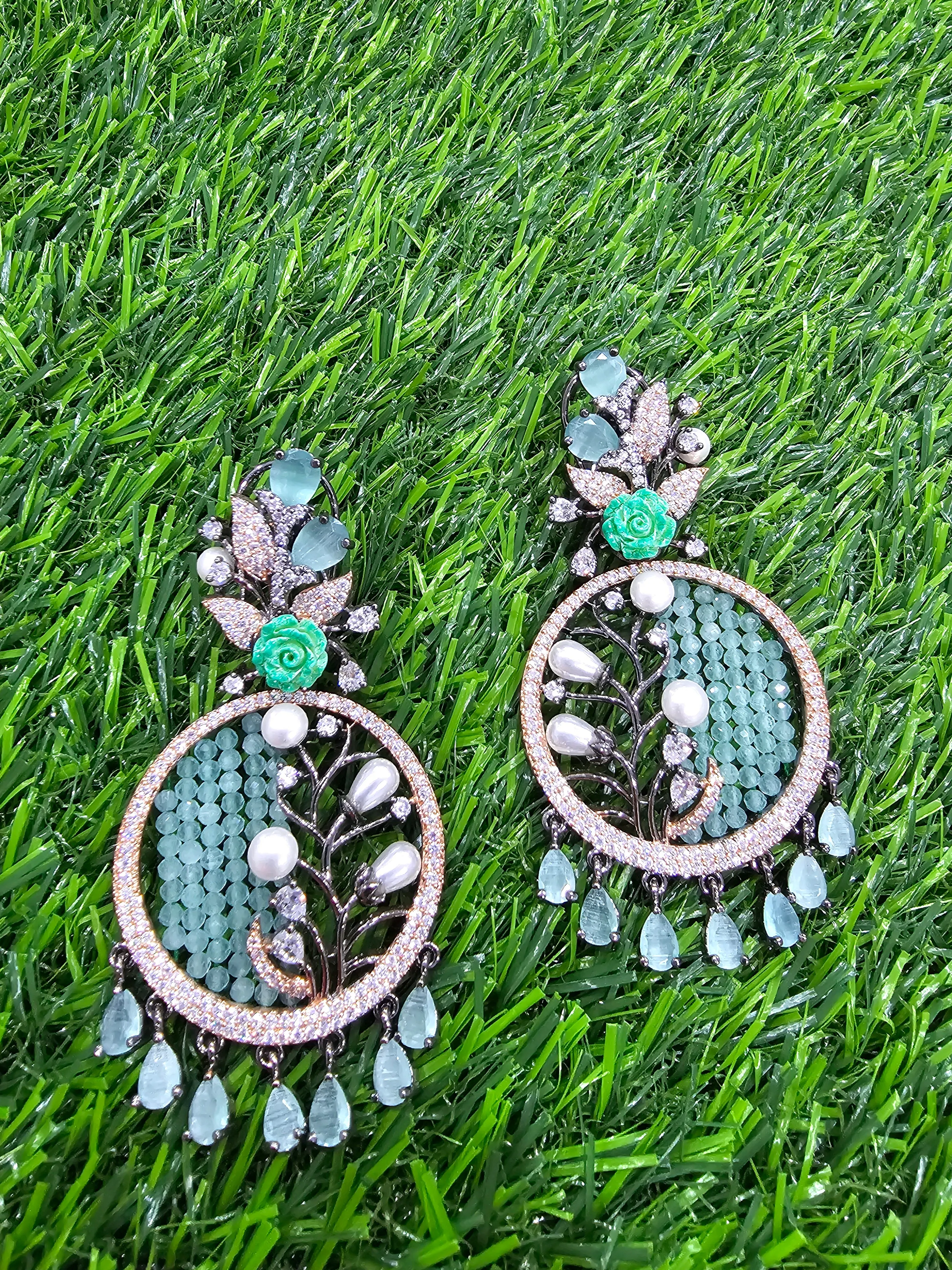 Two Tone CZ Earrings
