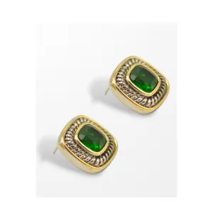 Two Tone Emerald  Square cable Earrings for Women #73014ER-EM-GR  (FF9)