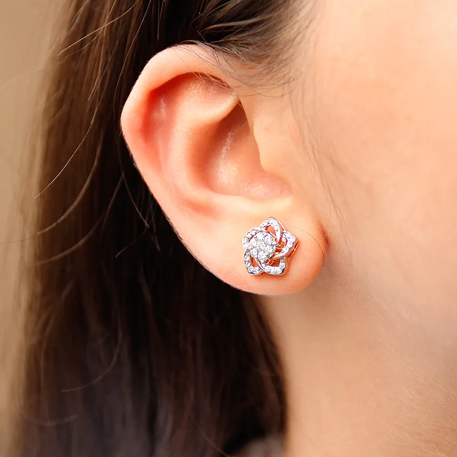 Two Way Wearable Cross Jacket Stud Earrings  in Illusion Setting