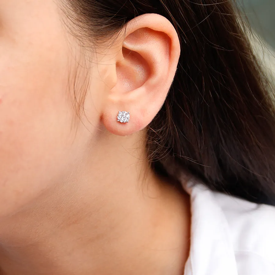 Two Way Wearable Cross Jacket Stud Earrings  in Illusion Setting