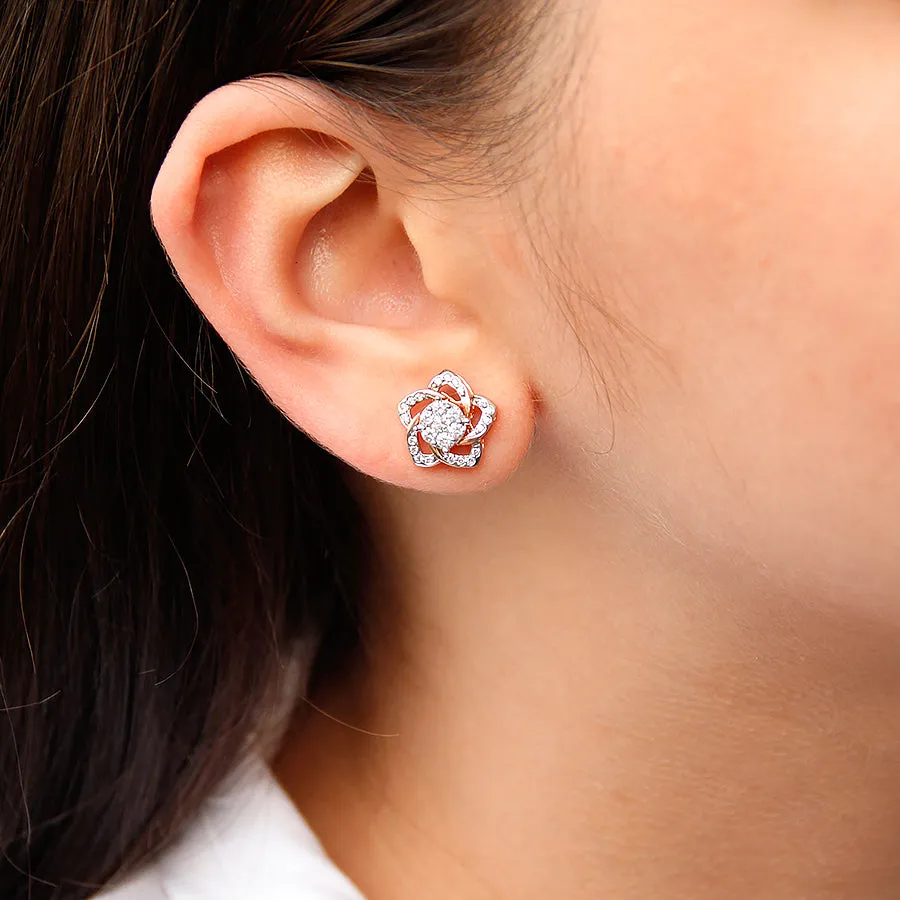 Two Way Wearable Cross Jacket Stud Earrings  in Illusion Setting
