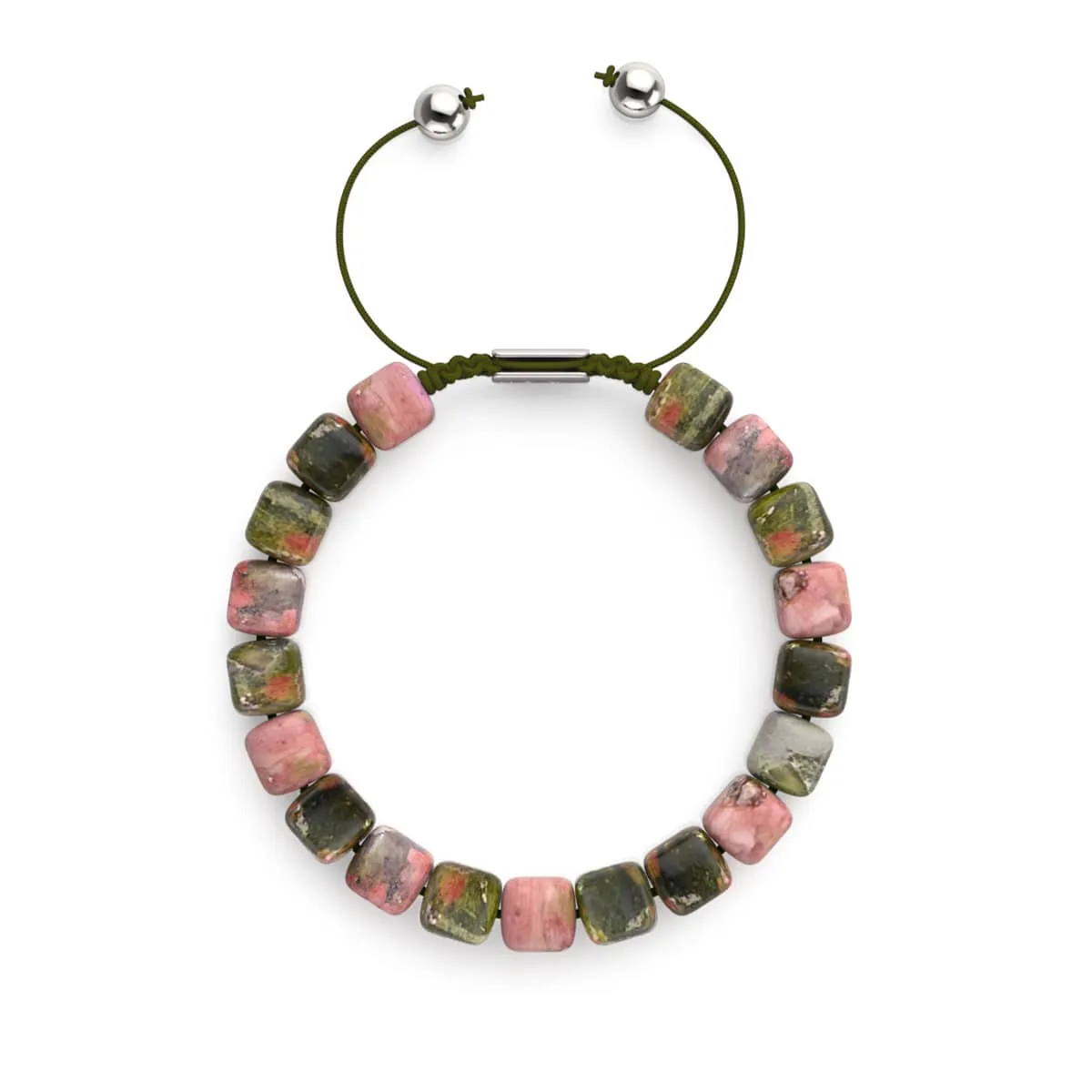 Unakite Jasper | Silver | Gemstone Pebble Macrame Bracelet