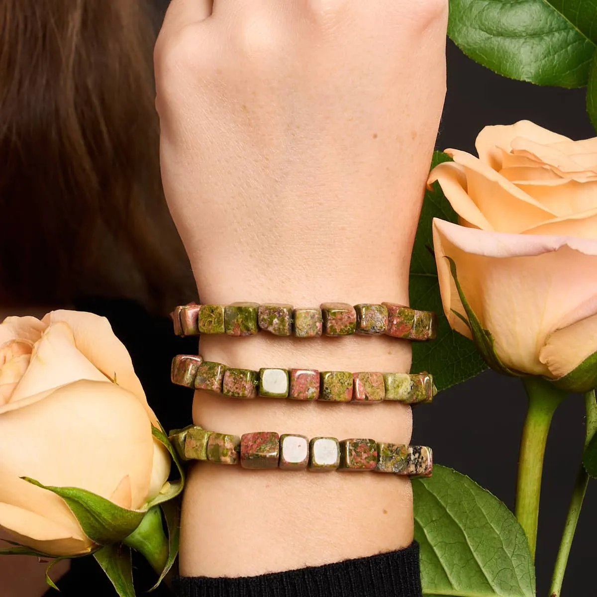 Unakite Jasper | Silver | Gemstone Pebble Macrame Bracelet