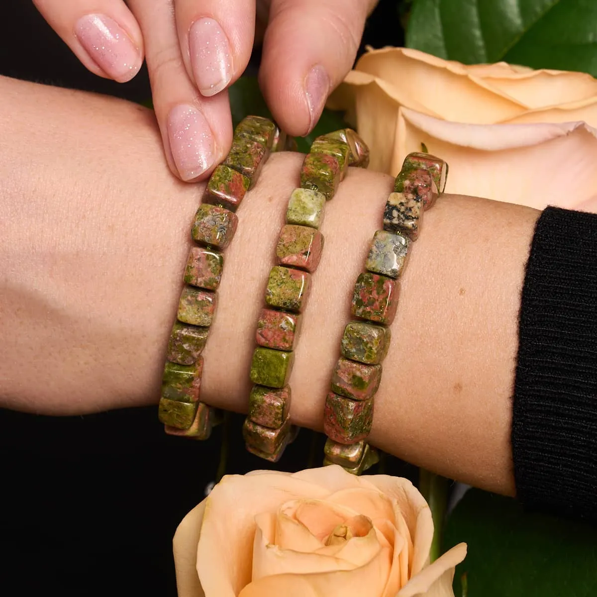 Unakite Jasper | Silver | Gemstone Pebble Macrame Bracelet