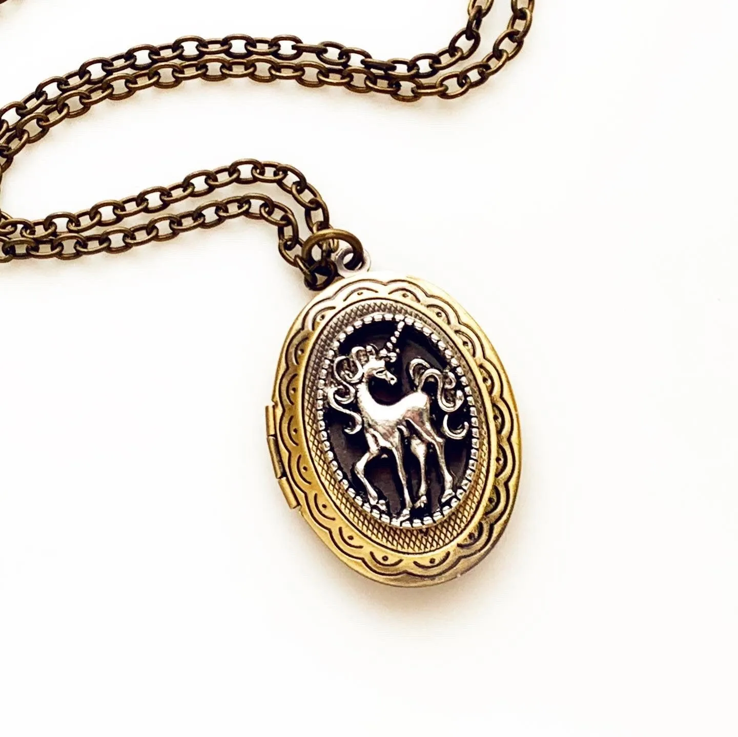 Unicorn Locket Necklace / Two Tone