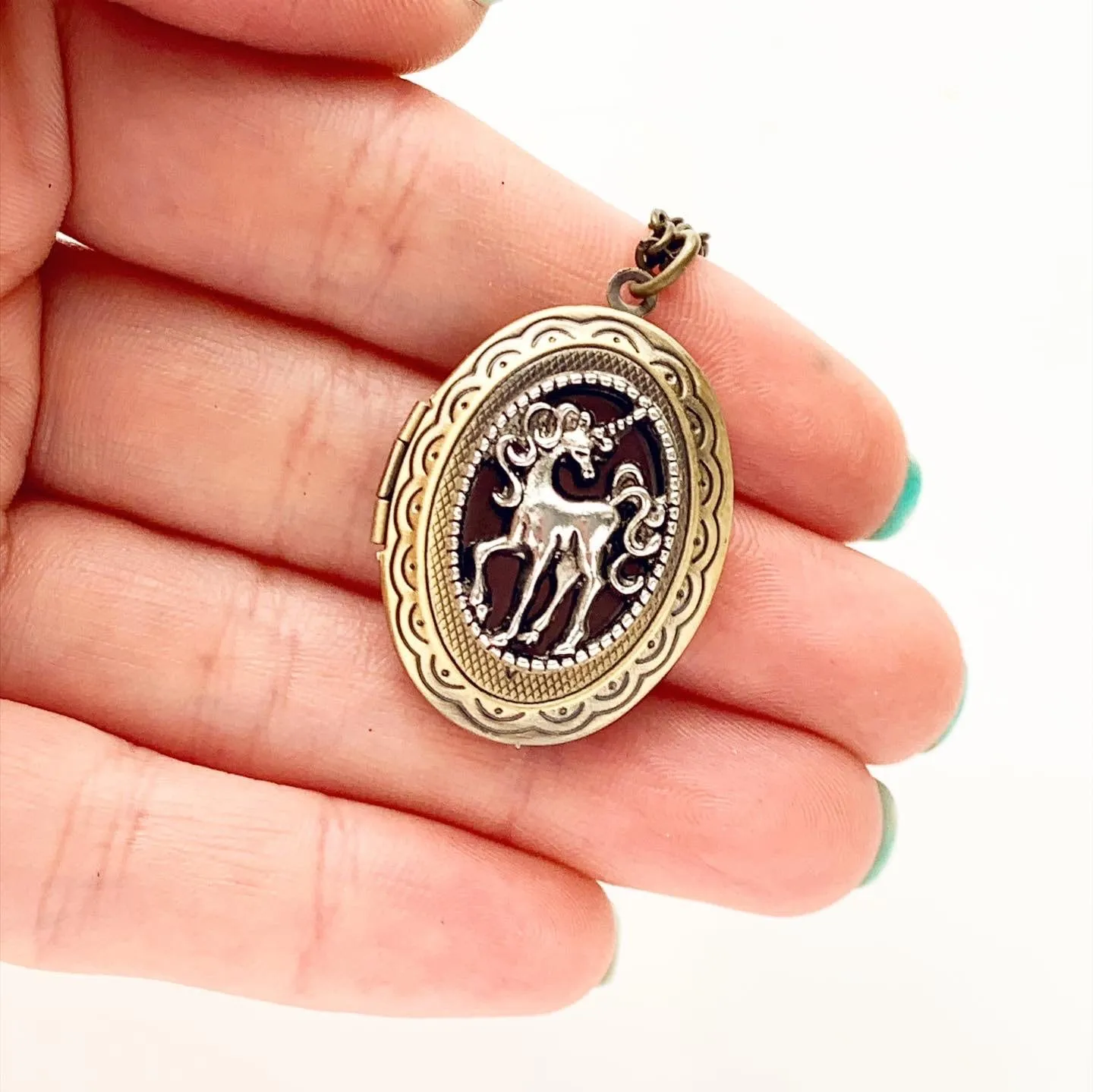 Unicorn Locket Necklace / Two Tone