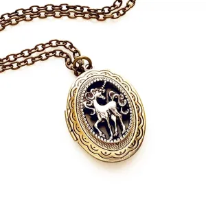 Unicorn Locket Necklace / Two Tone