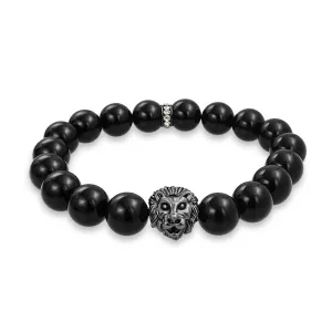 Unisex Jungle Animal Stretch Bracelet Tiger Eye & Lava Rock Beads Gold or Onyx