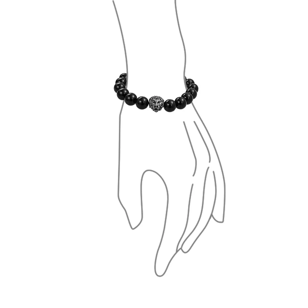 Unisex Jungle Animal Stretch Bracelet Tiger Eye & Lava Rock Beads Gold or Onyx
