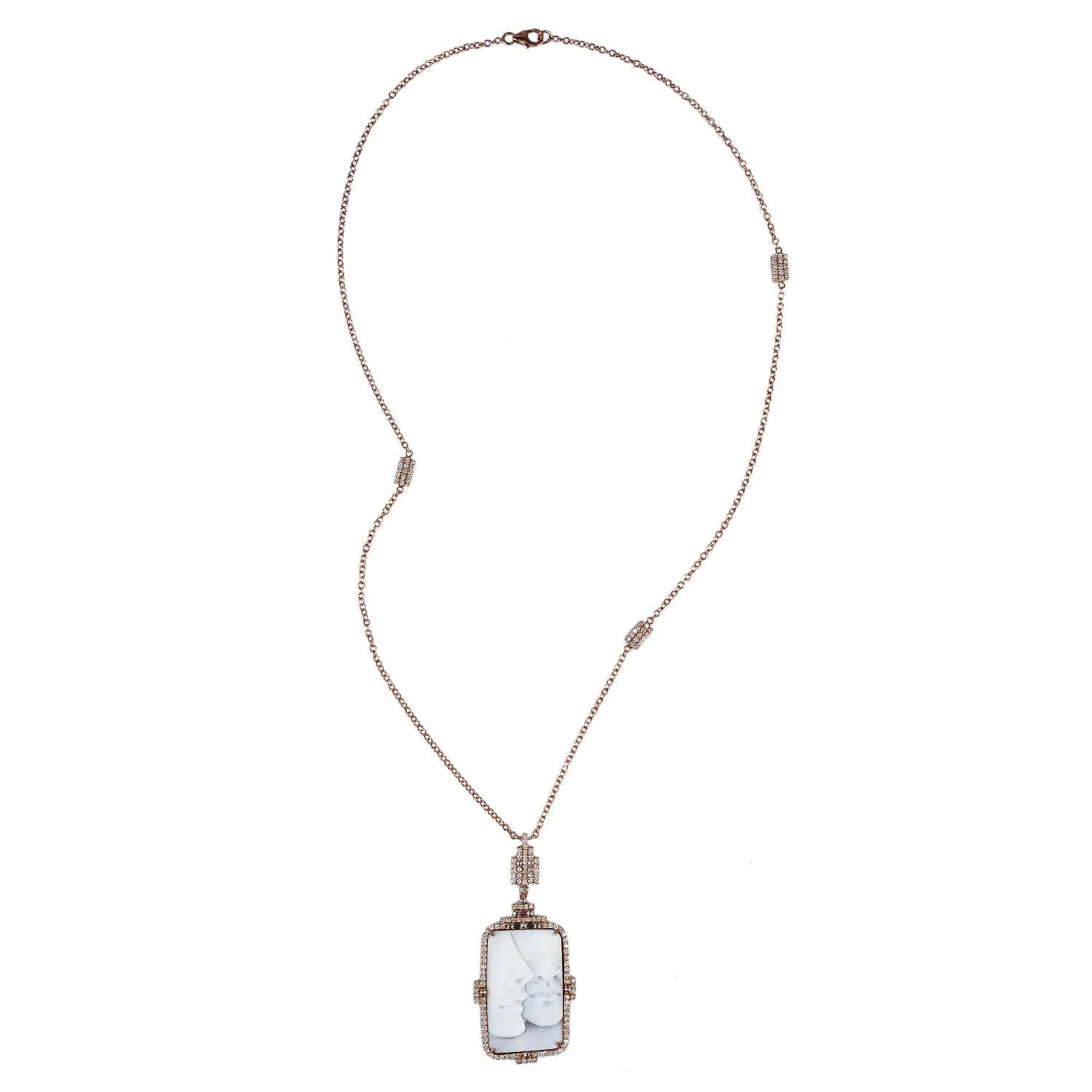 Unshaped Shell Cameo Pave Diamond In Rose Gold Mother Baby Chain Necklace On Sale