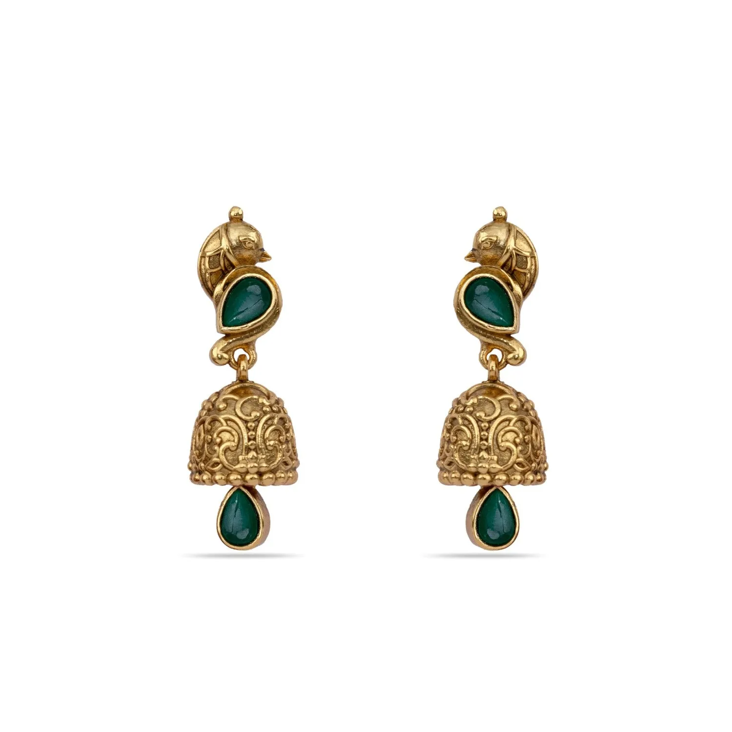 Vachi Antique Temple Green Kempu Necklace Set