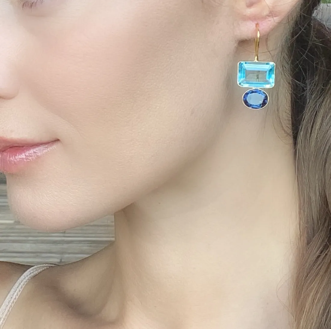 Valencia Earring-Sky Blue & Royal Blue Silver