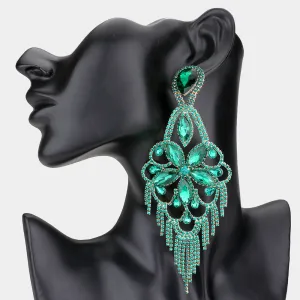 Very Large Light Weight Emerald Crystal Flower Fringe Earrings | 569278