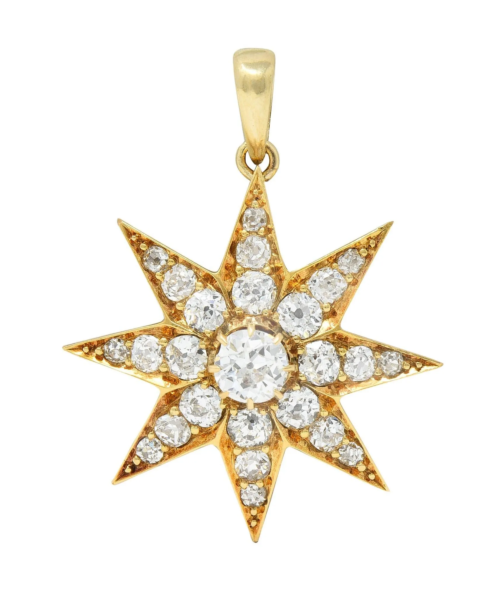 Victorian 1.22 CTW Diamond 18 Karat Yellow Gold Hair Starburst Antique Mourning Pendant