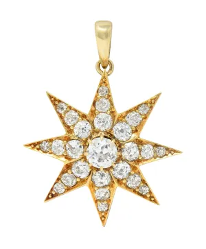 Victorian 1.22 CTW Diamond 18 Karat Yellow Gold Hair Starburst Antique Mourning Pendant