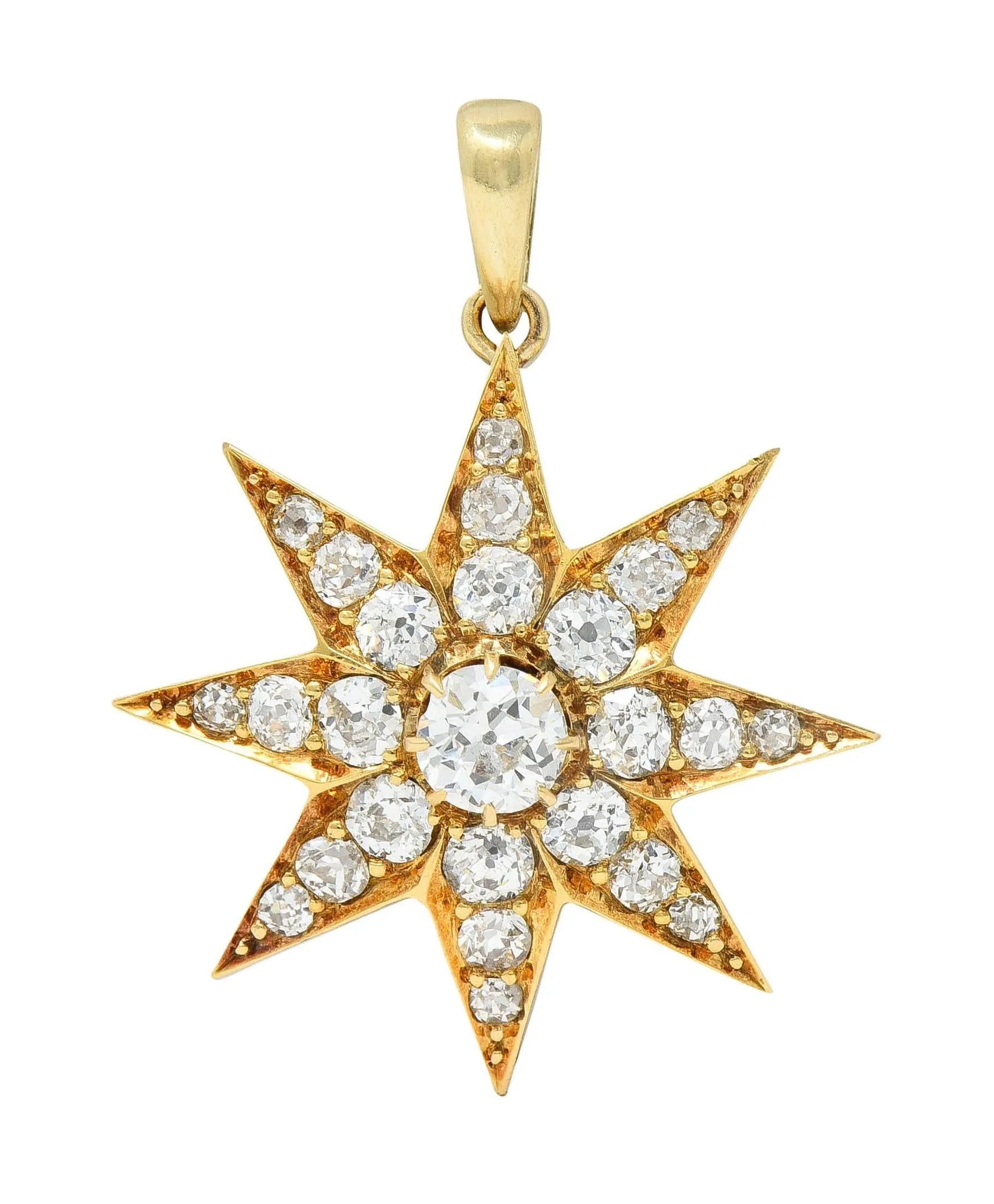 Victorian 1.22 CTW Diamond 18 Karat Yellow Gold Hair Starburst Antique Mourning Pendant