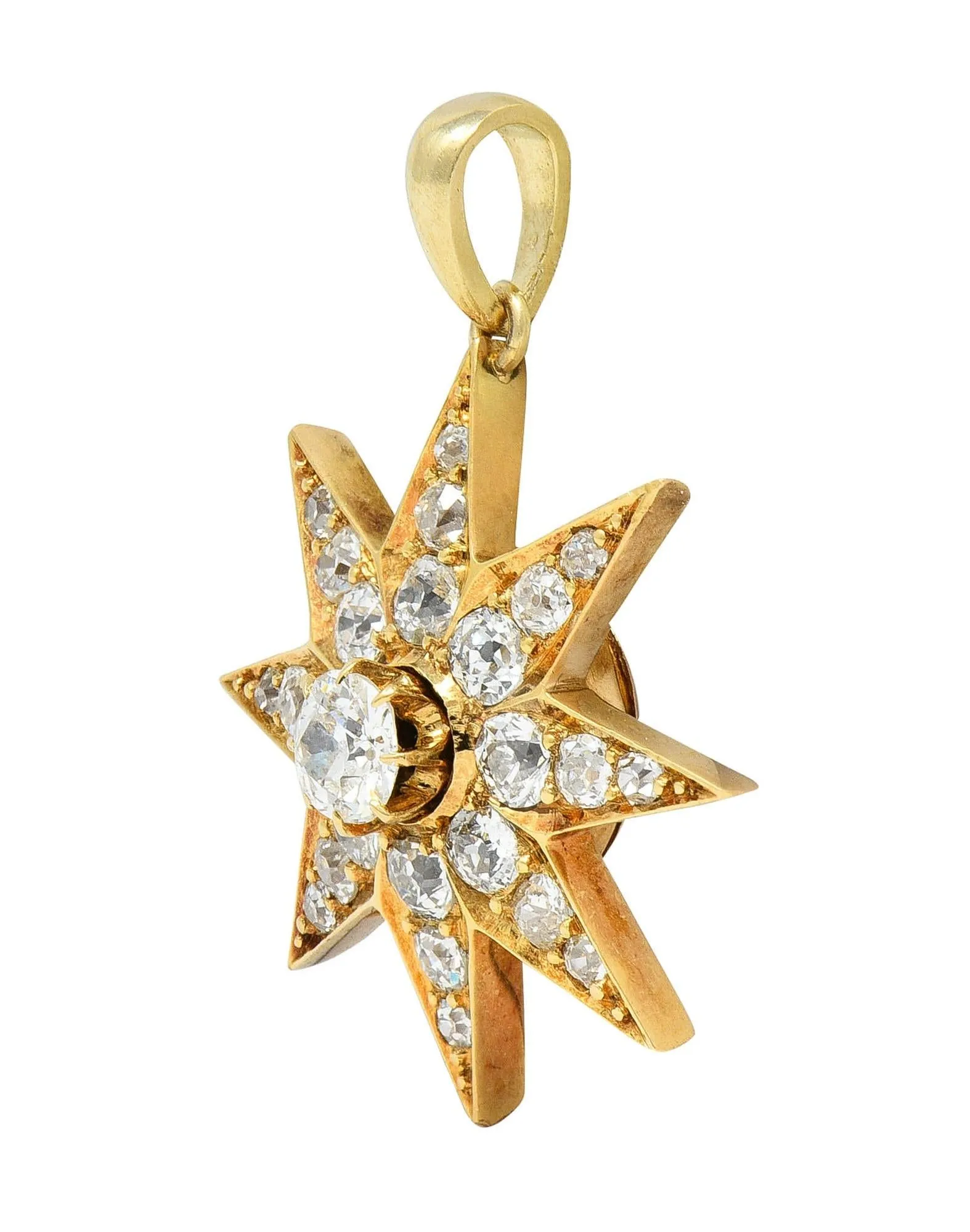 Victorian 1.22 CTW Diamond 18 Karat Yellow Gold Hair Starburst Antique Mourning Pendant