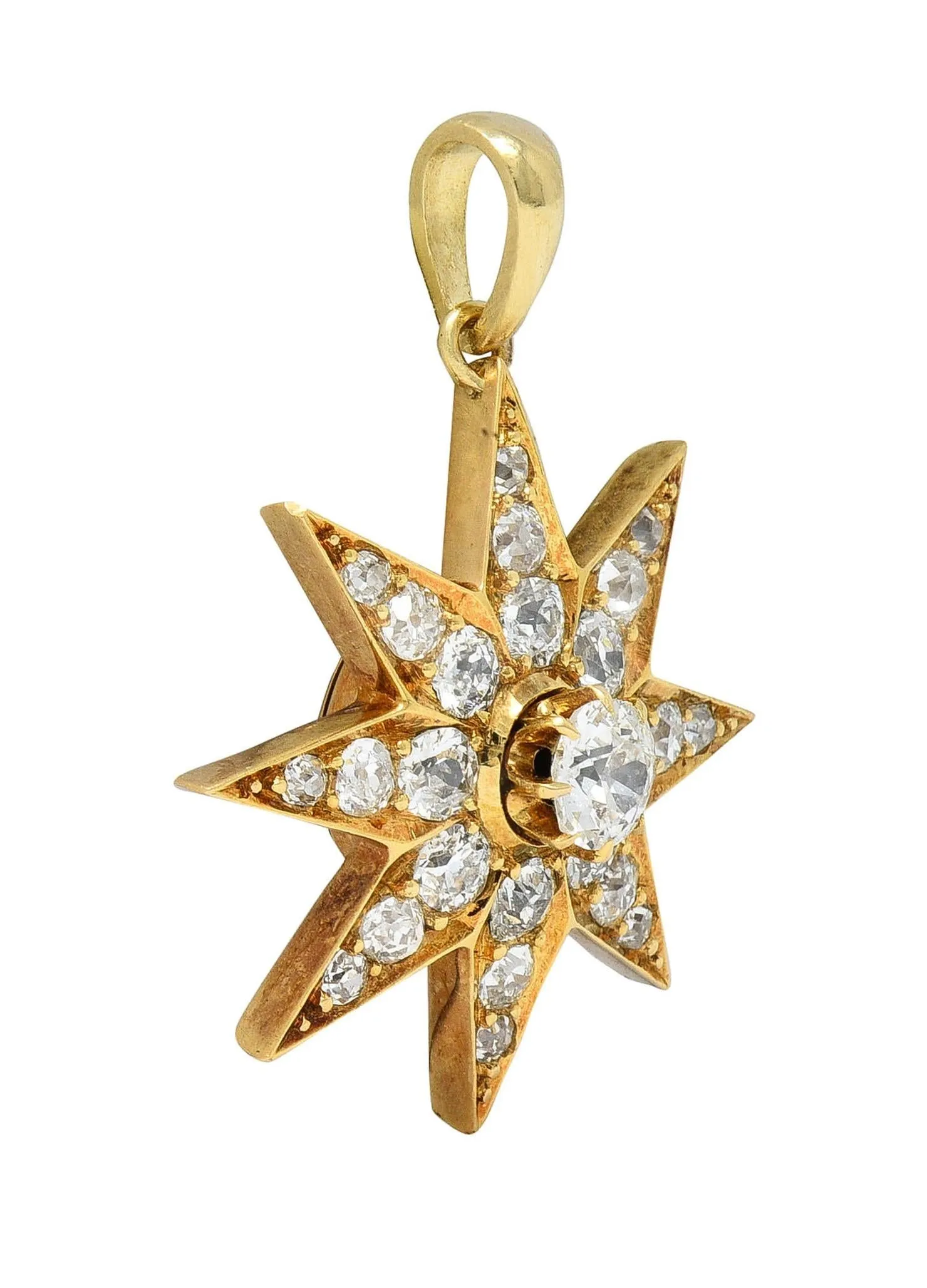 Victorian 1.22 CTW Diamond 18 Karat Yellow Gold Hair Starburst Antique Mourning Pendant