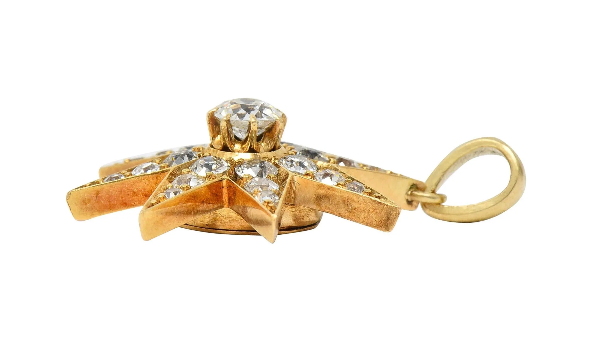 Victorian 1.22 CTW Diamond 18 Karat Yellow Gold Hair Starburst Antique Mourning Pendant
