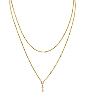 Victorian 14 Karat Two-Tone Gold 56 1/2 IN Long Antique Fob Rope Chain Necklace
