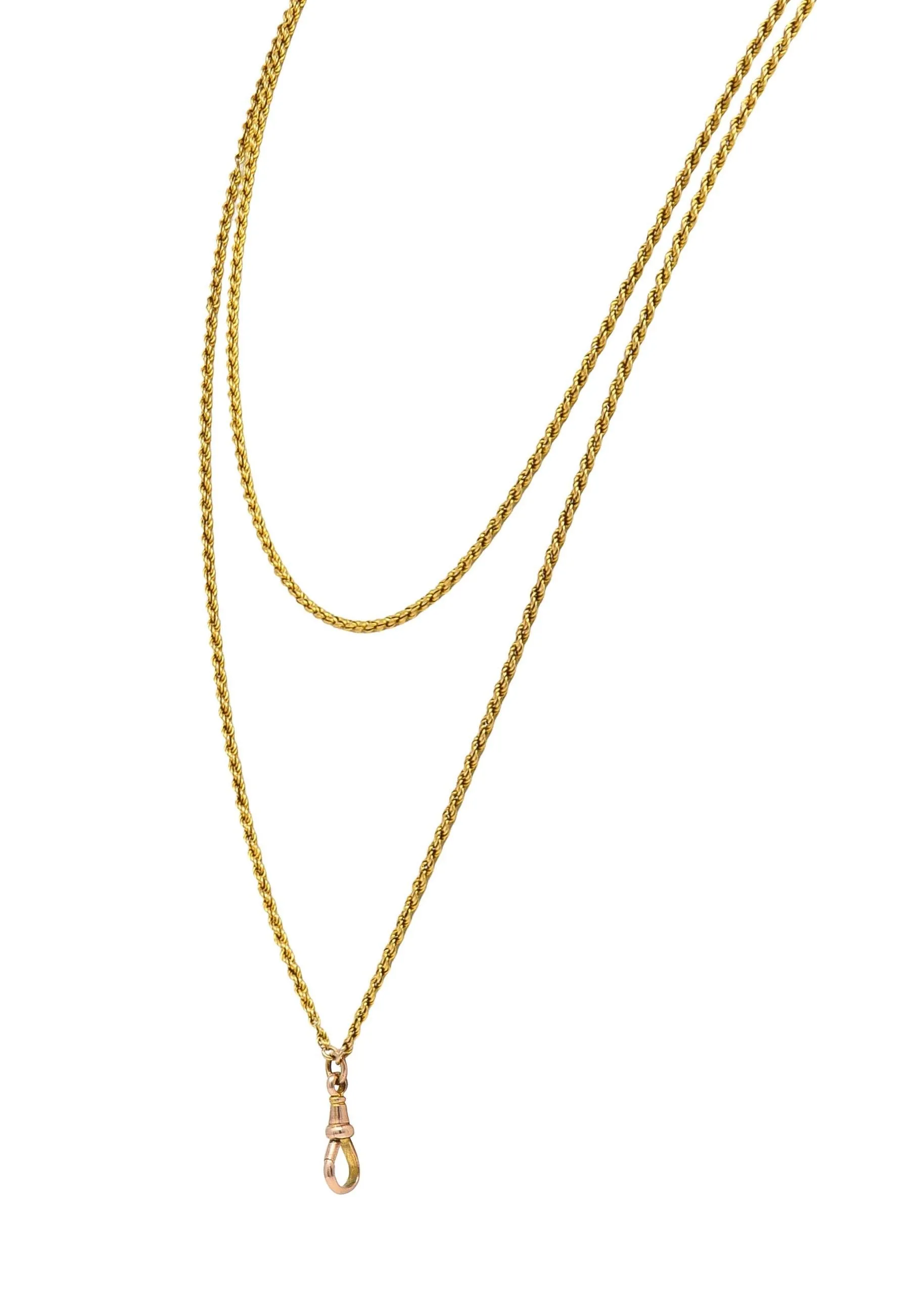 Victorian 14 Karat Two-Tone Gold 56 1/2 IN Long Antique Fob Rope Chain Necklace