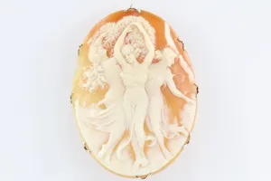 Victorian 14K White Gold Large Three Graces Carved Cameo Pendant/ Brooch c.1890