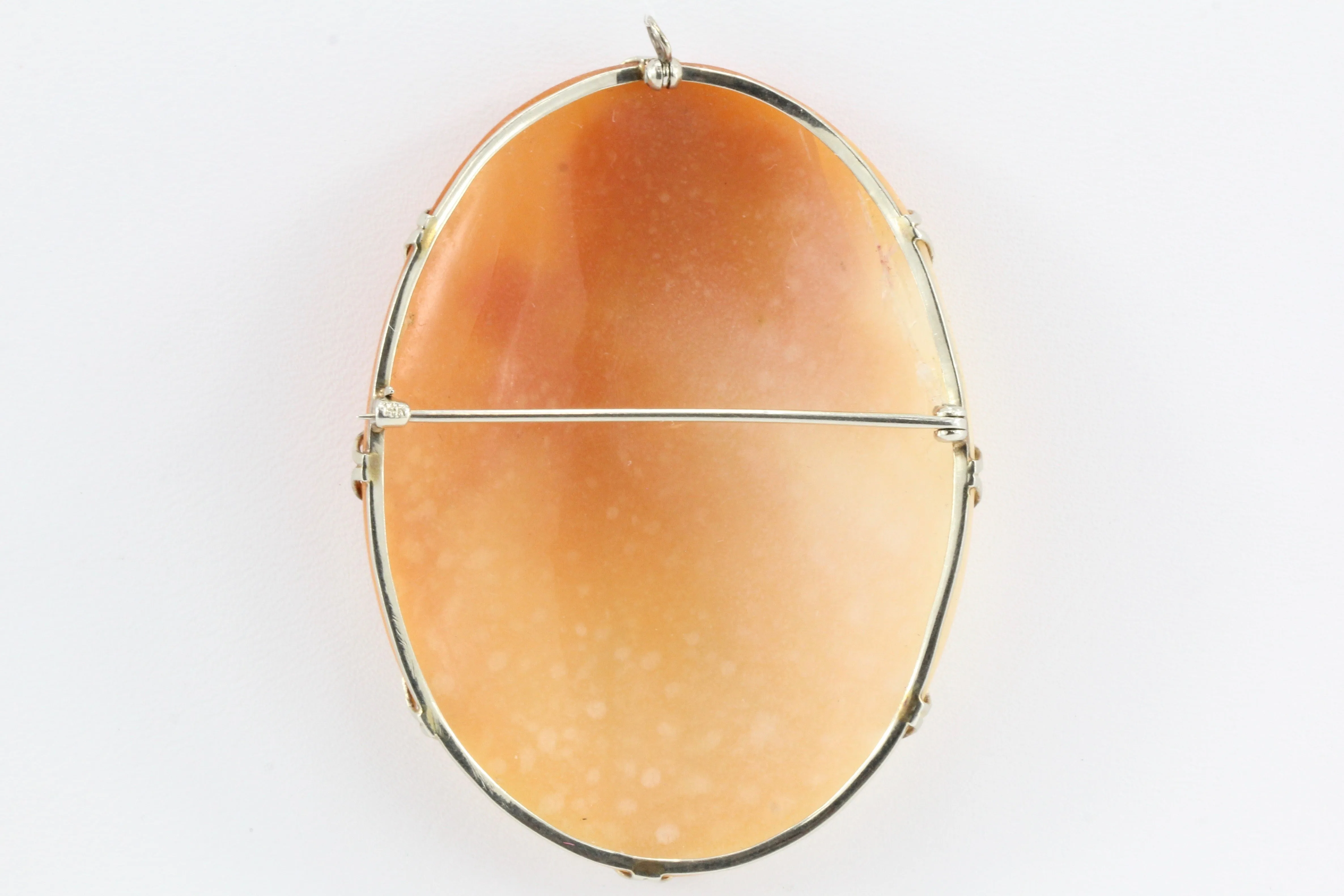 Victorian 14K White Gold Large Three Graces Carved Cameo Pendant/ Brooch c.1890