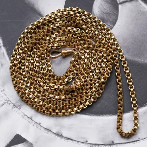 Victorian 15k Gold Flat Belcher Link Guard Chain, 57"
