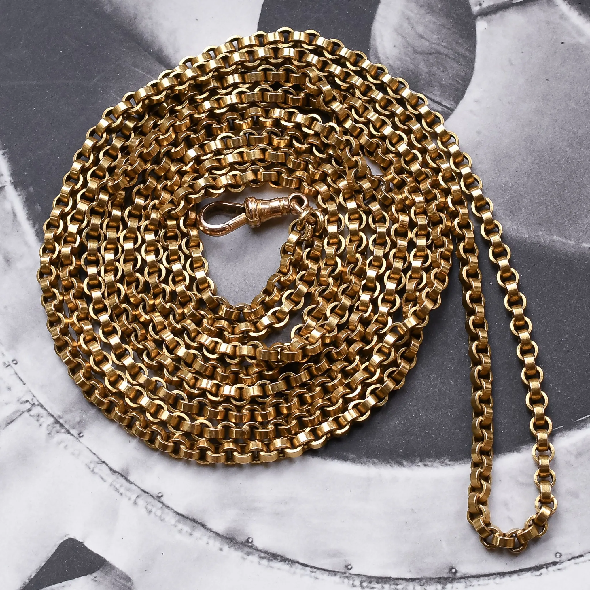Victorian 15k Gold Flat Belcher Link Guard Chain, 57"