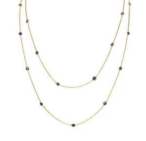 Victorian Amethyst 18 Karat Yellow Gold 59 IN Long Antique Station Chain Necklace
