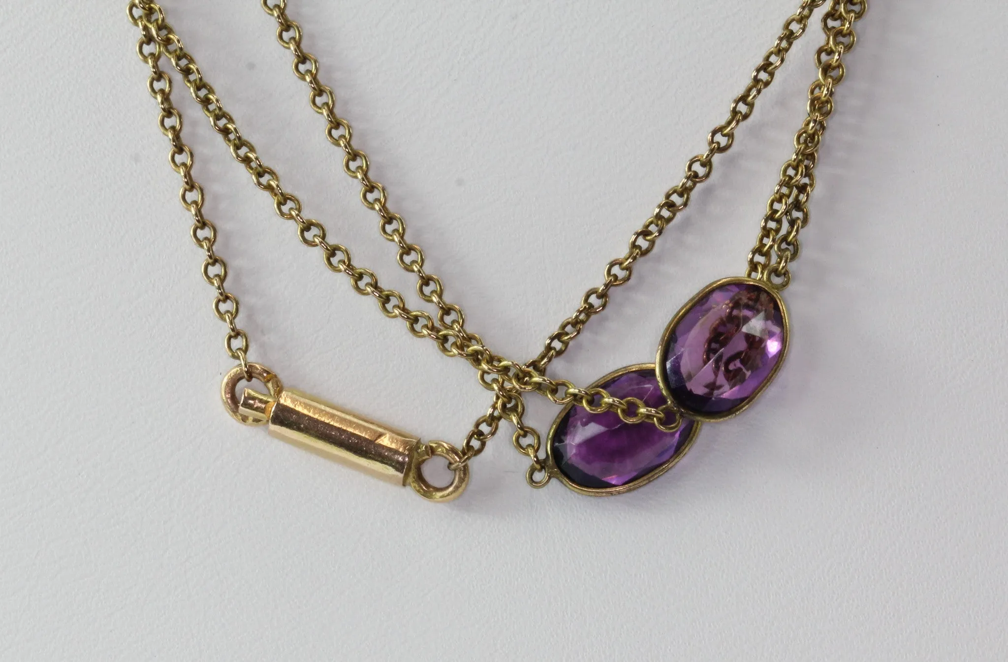 Victorian Amethyst Glass Pinchbeck Necklace or Bracelet 61" Long