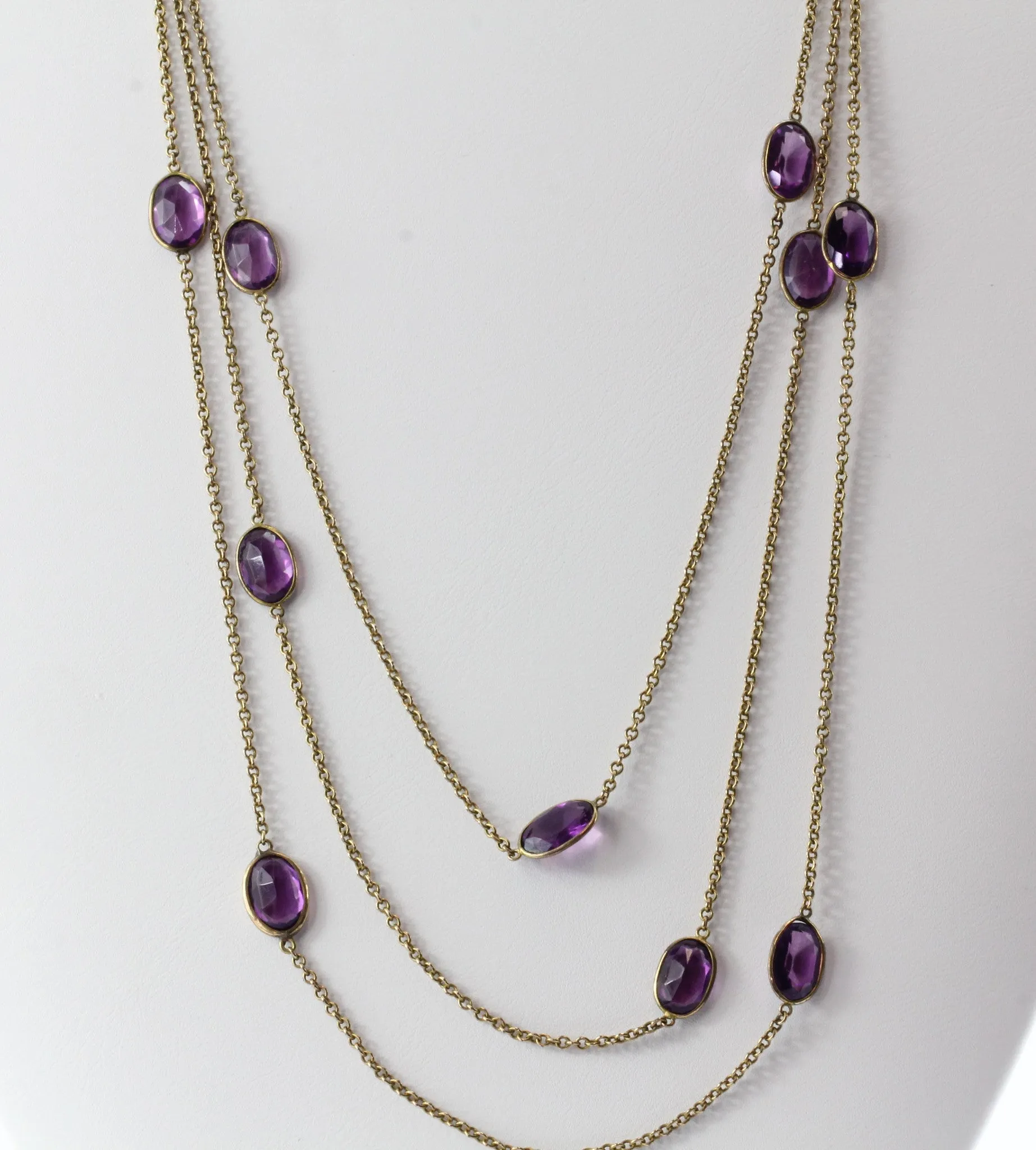 Victorian Amethyst Glass Pinchbeck Necklace or Bracelet 61" Long