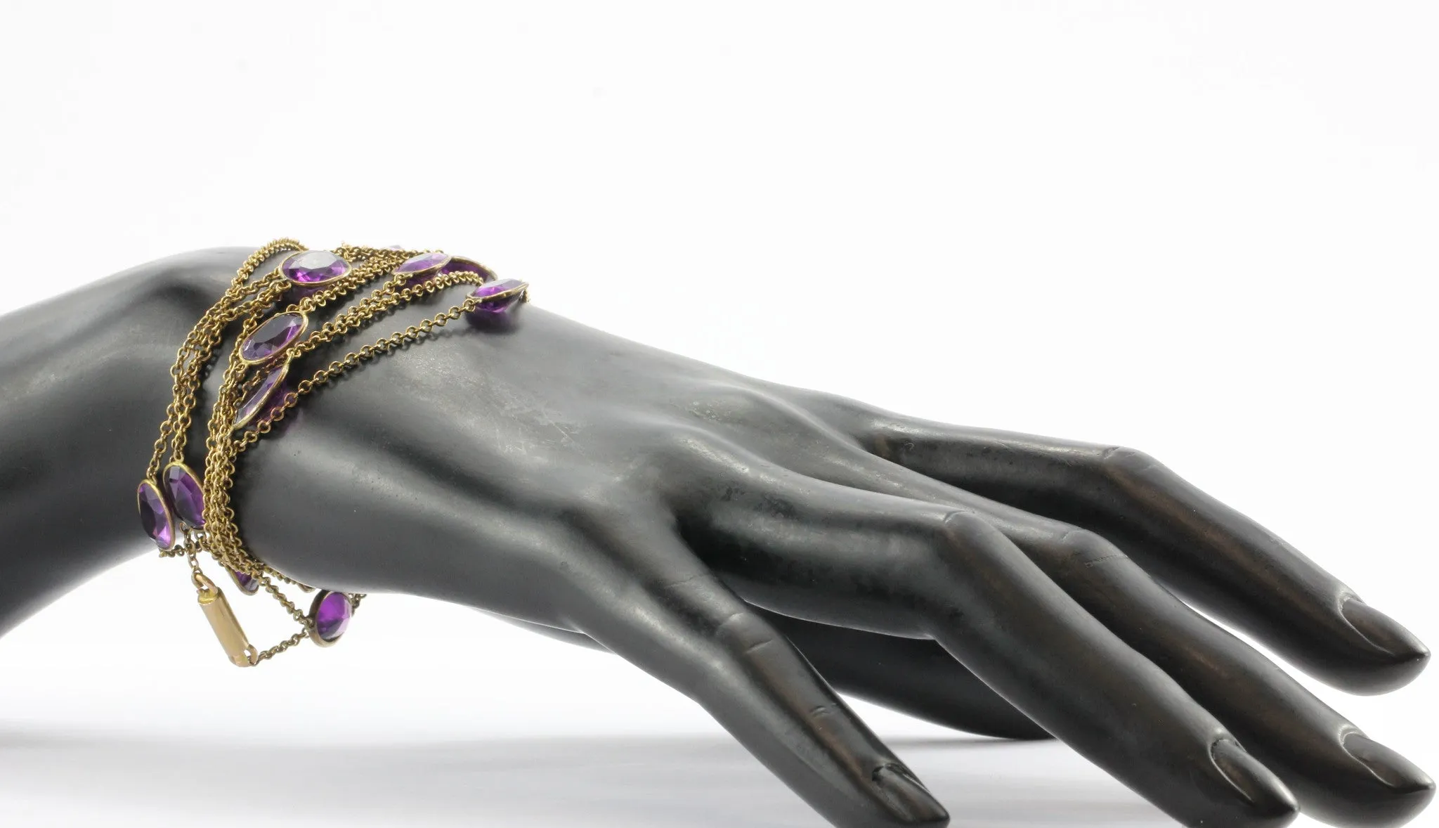 Victorian Amethyst Glass Pinchbeck Necklace or Bracelet 61" Long