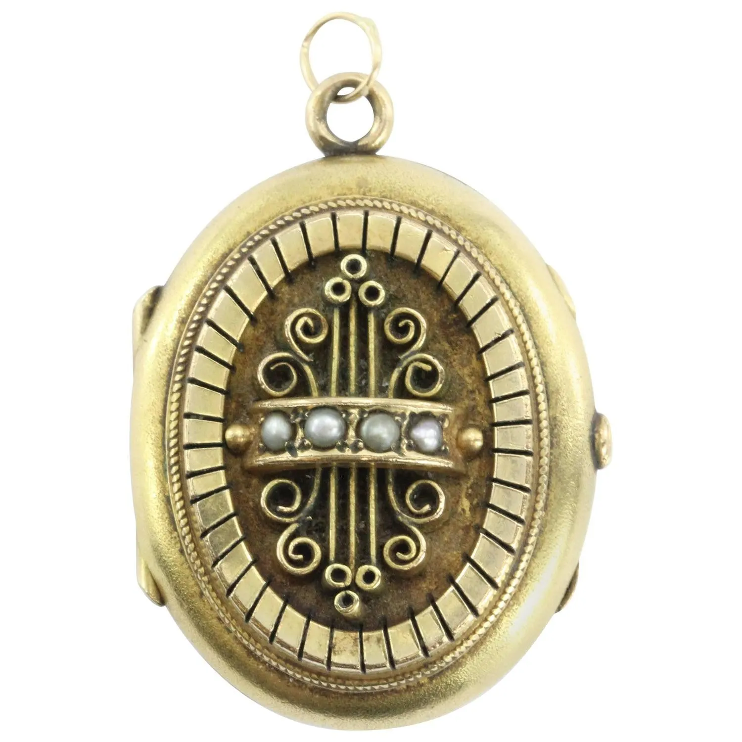 Victorian Antique 18k Solid Yellow Gold Seed Pearl Locket