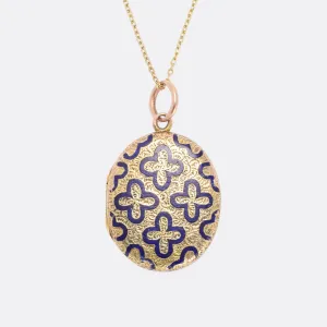 Victorian Blue Enamel Quatrefoil Locket