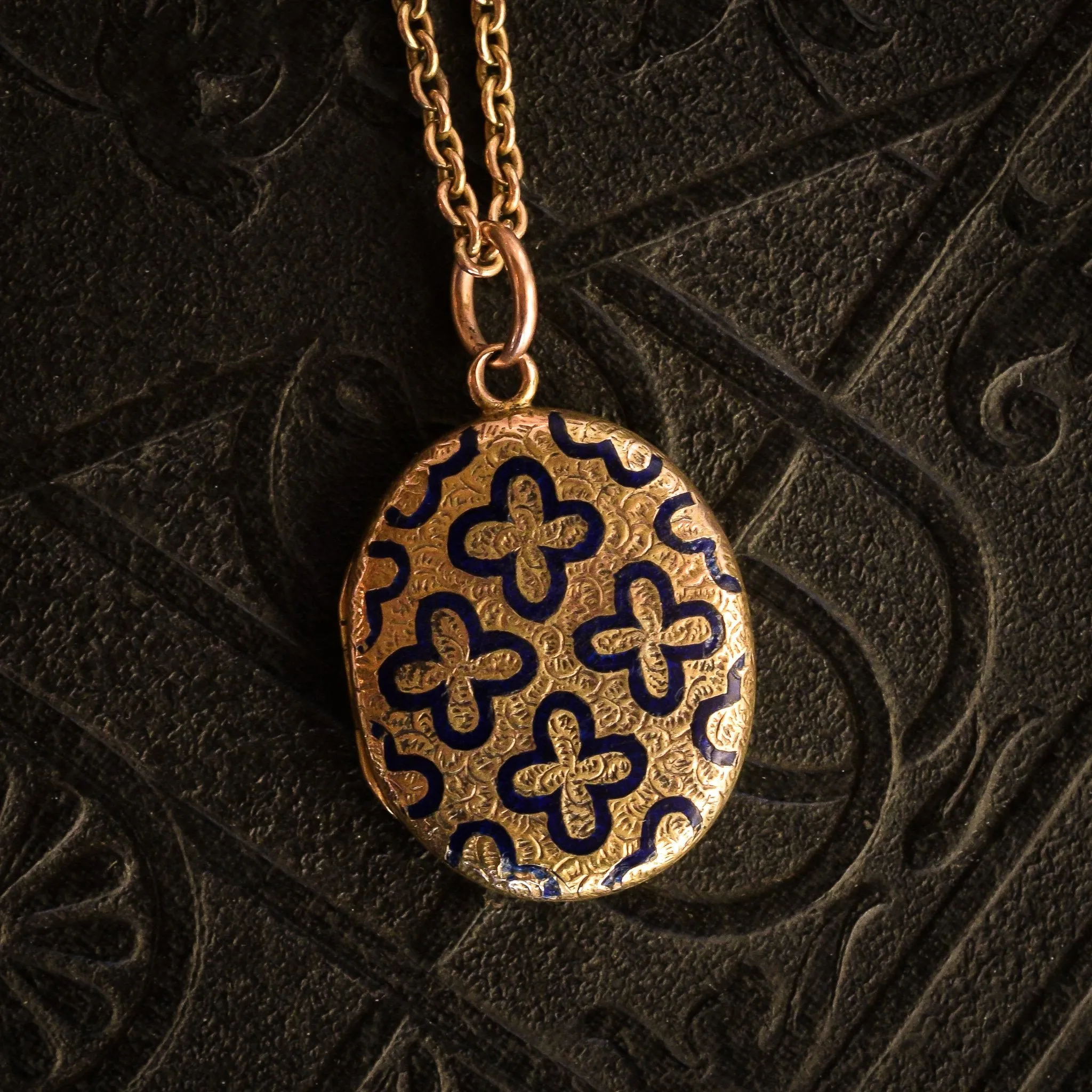 Victorian Blue Enamel Quatrefoil Locket