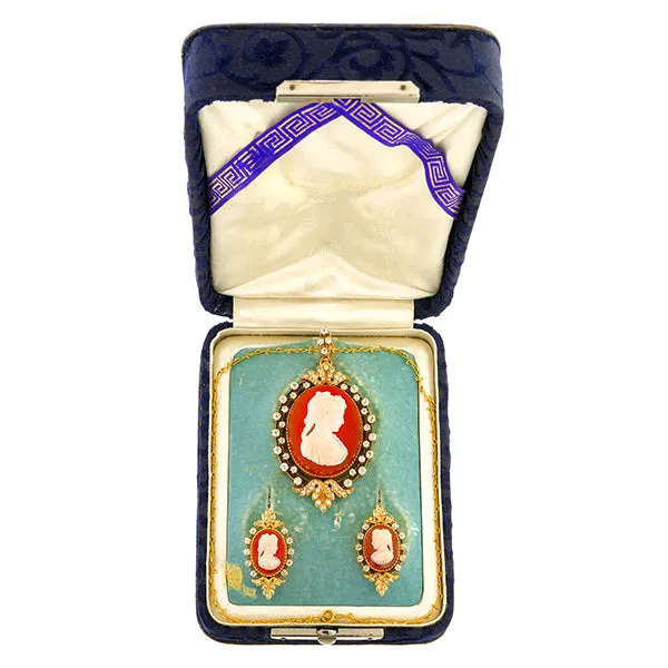 Victorian Cameo Earrings & Necklace Set