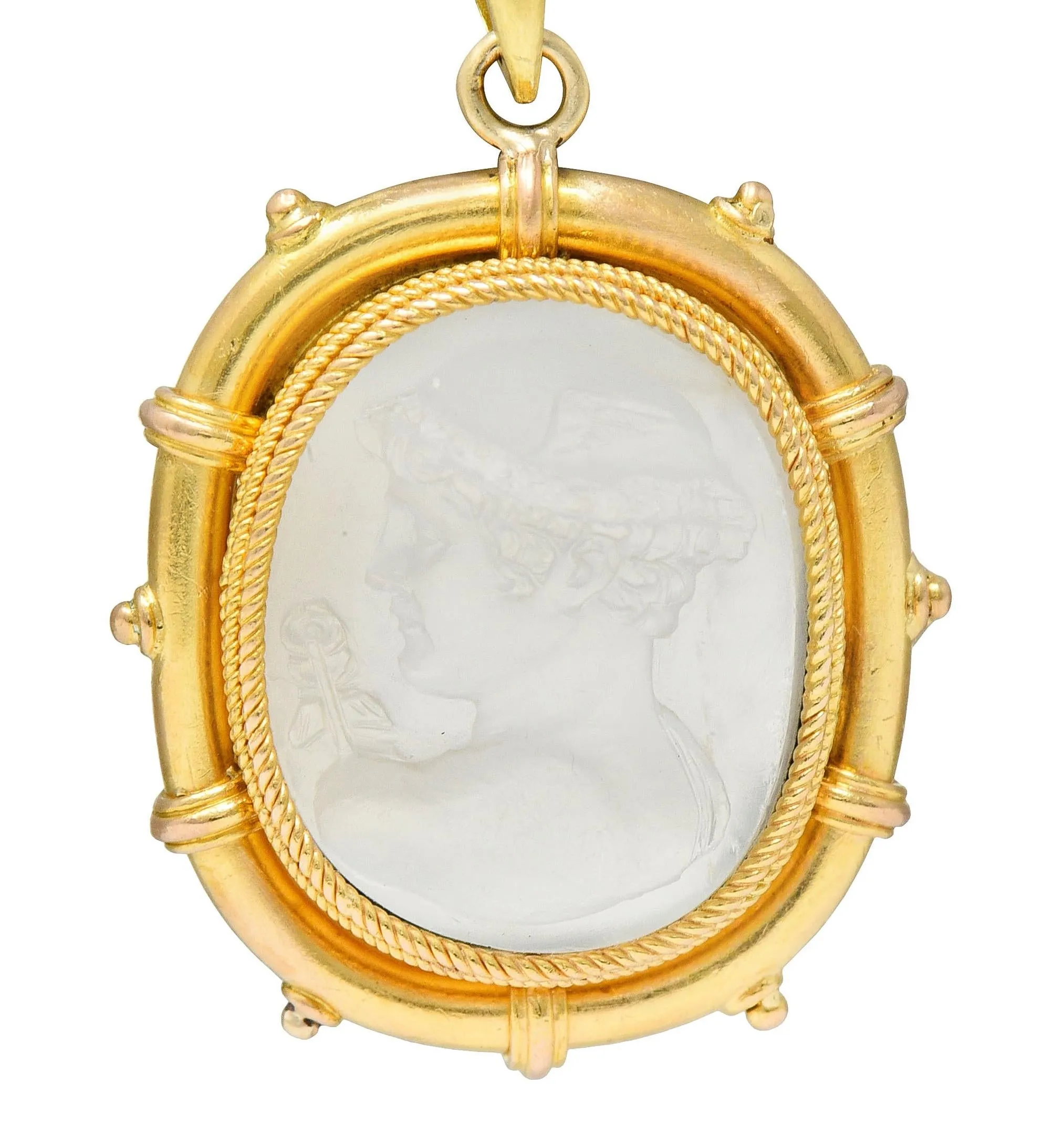 Victorian Carved Moonstone 14 Karat Yellow Gold Hermes Greek God Antique Cameo Pendant