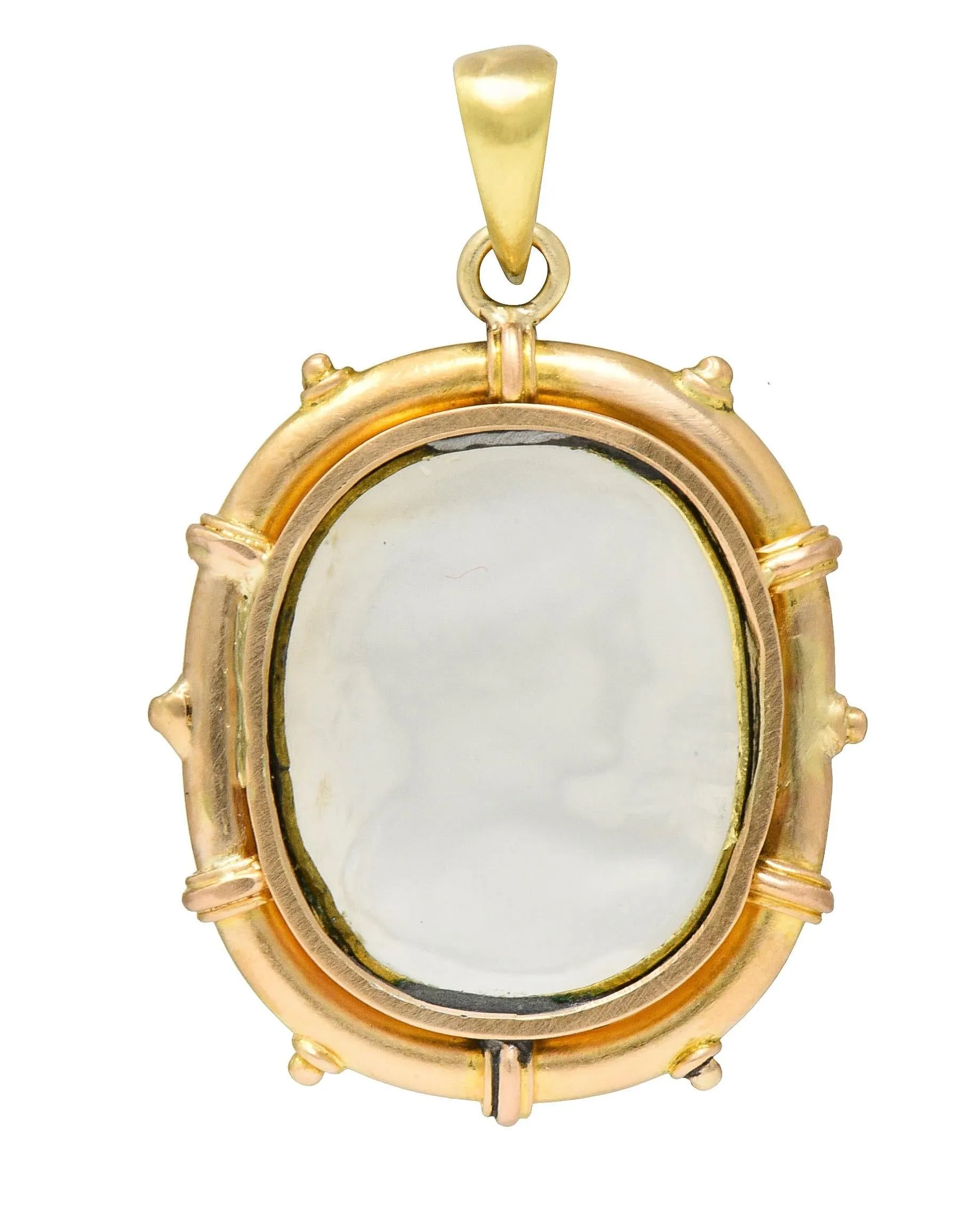 Victorian Carved Moonstone 14 Karat Yellow Gold Hermes Greek God Antique Cameo Pendant