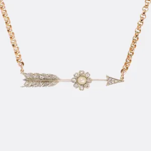 Victorian Diamond & Pearl Arrow Necklace