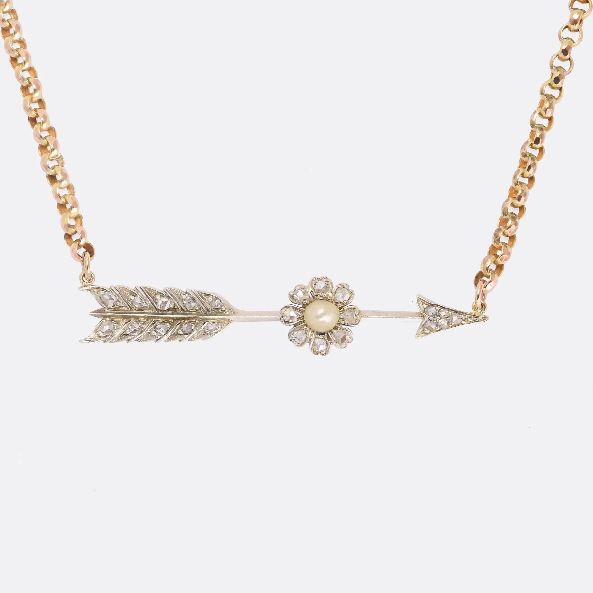 Victorian Diamond & Pearl Arrow Necklace