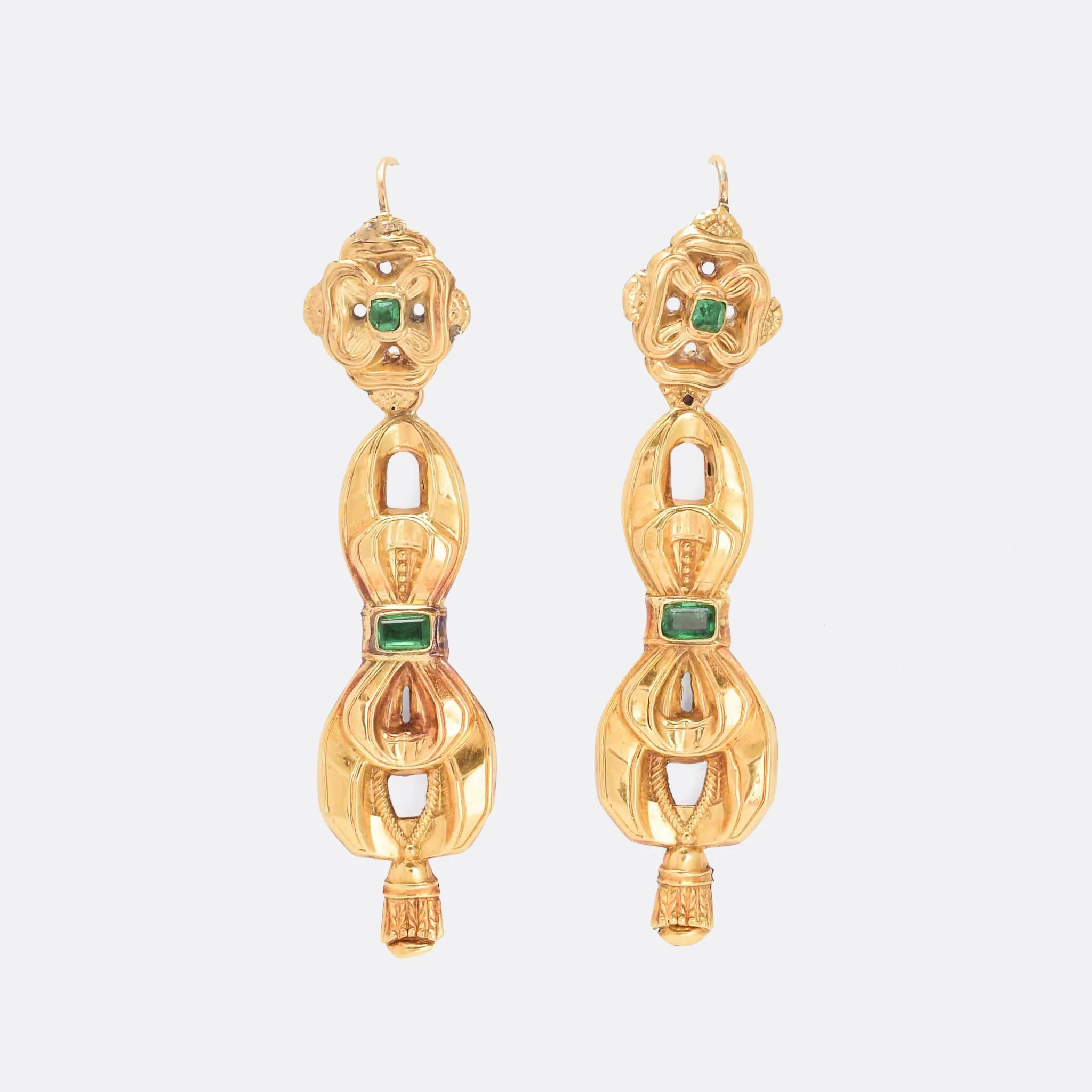 Victorian Emerald Repousse Bow Earrings