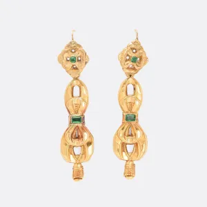 Victorian Emerald Repousse Bow Earrings
